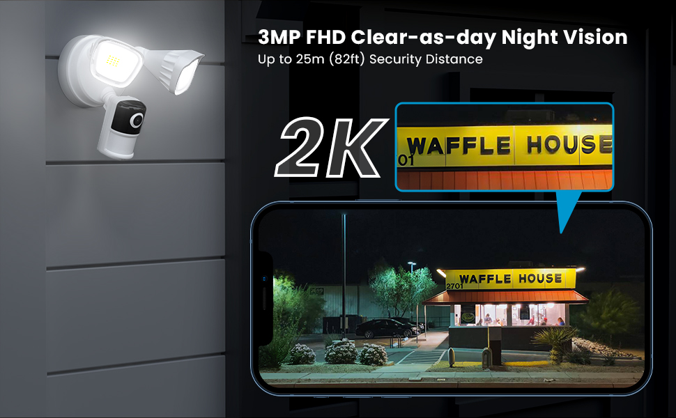 PART 2: Upgarded 2K 3MP Outdoor Camera with LED Light, Make See People and Objects More Clearly From
