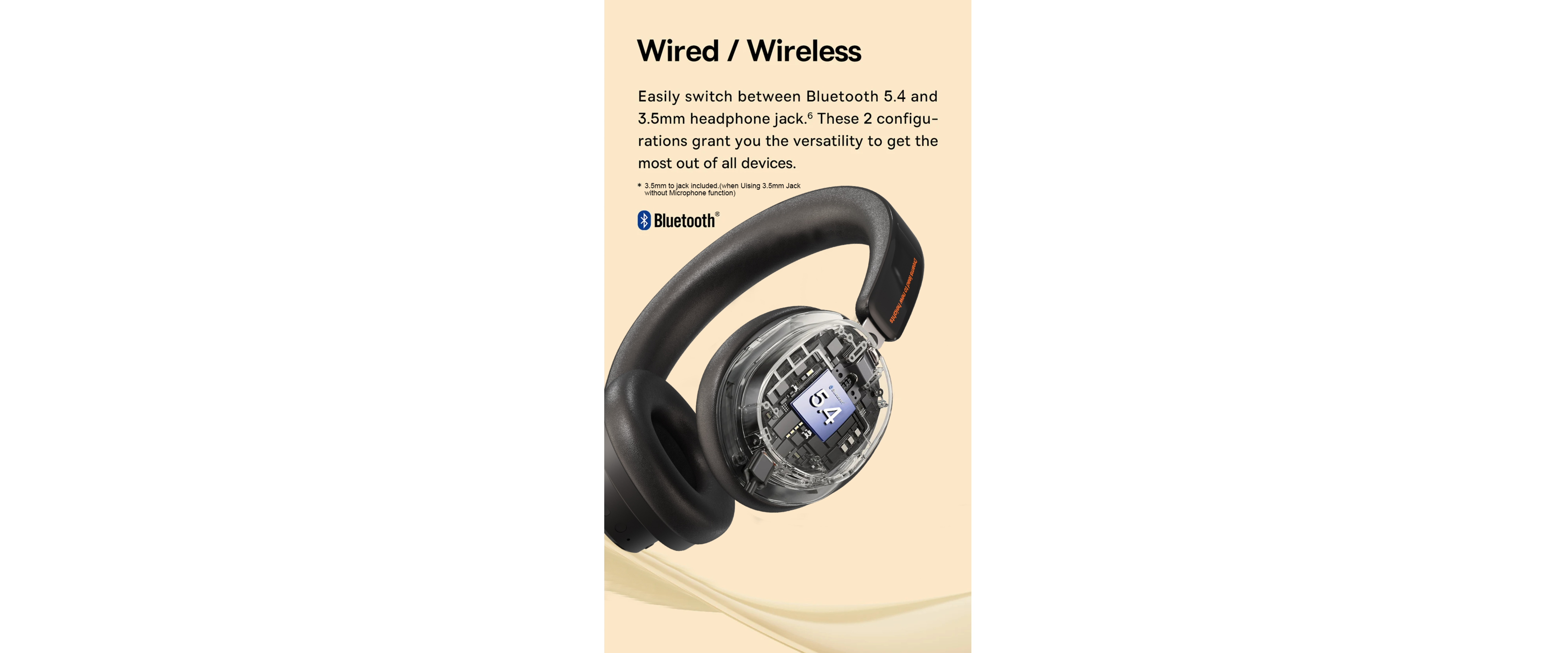 Wired wireless dual mode, Bluetooth 5.4, 3.5mm audio jack, over ear headphones