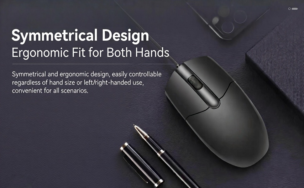 Wired Mouse, Ergonomic Computer Mouse, USB Wired Mouse for Right or Left Hand, with Durable Clicks f