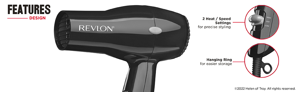 Revlon Essentials 1875W Black 2 Heat Compact Hair Dryer