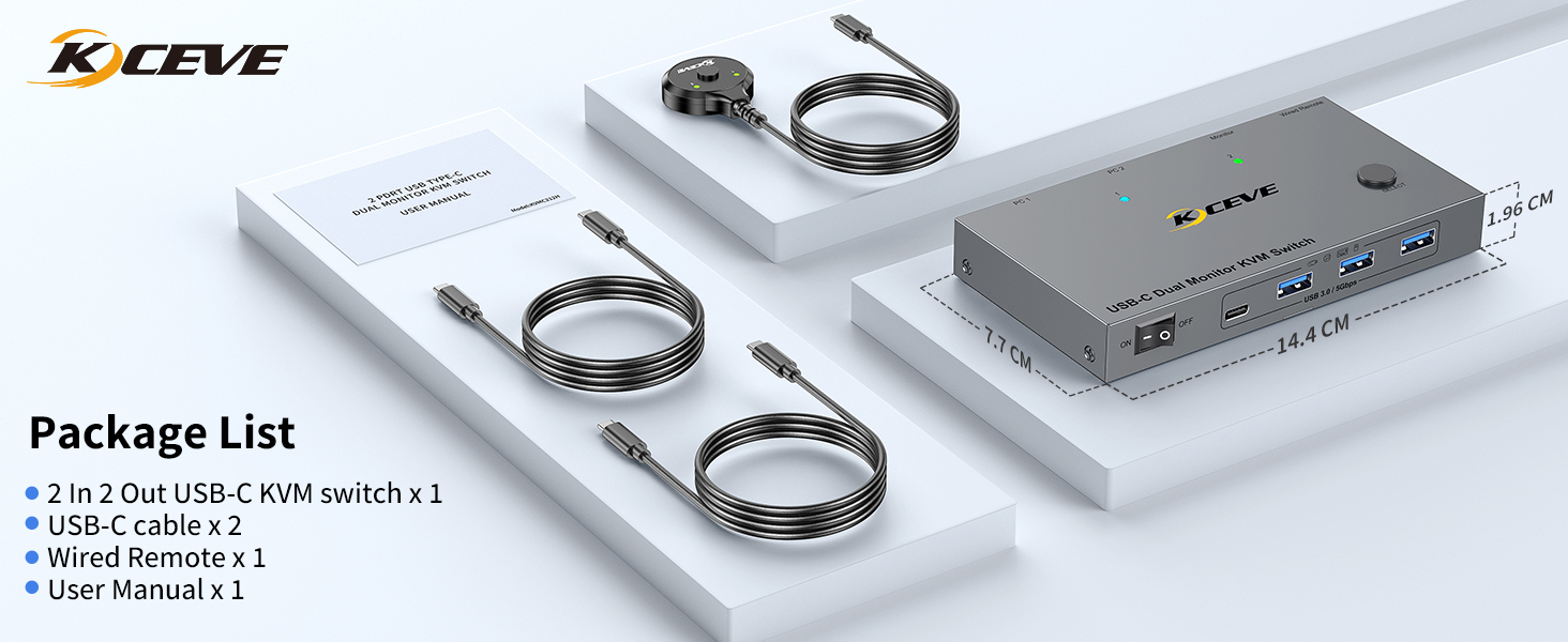 USB C KVM Switch for 2 Monitors 2 Laptops with PD Charging Function
