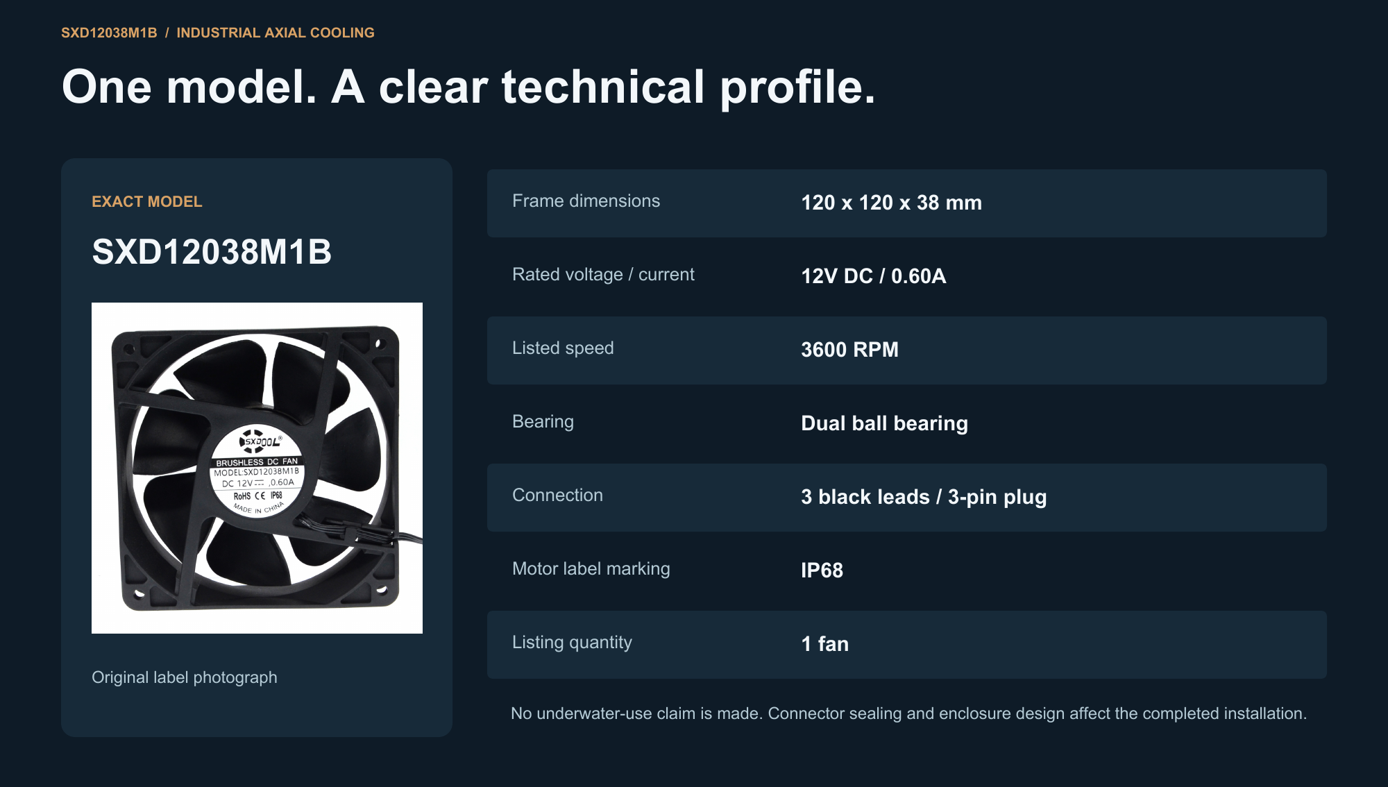 SXD12038M1B technical specifications and original motor label reference