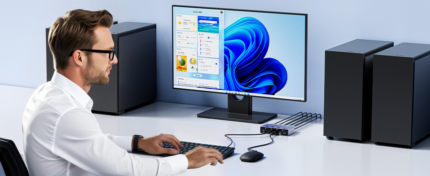 8K@60Hz HDMI KVM Switch 4 Computers Share One Monitor with 4 USB 3.0 Ports, Aluminum HDMI USB 3.0 KV