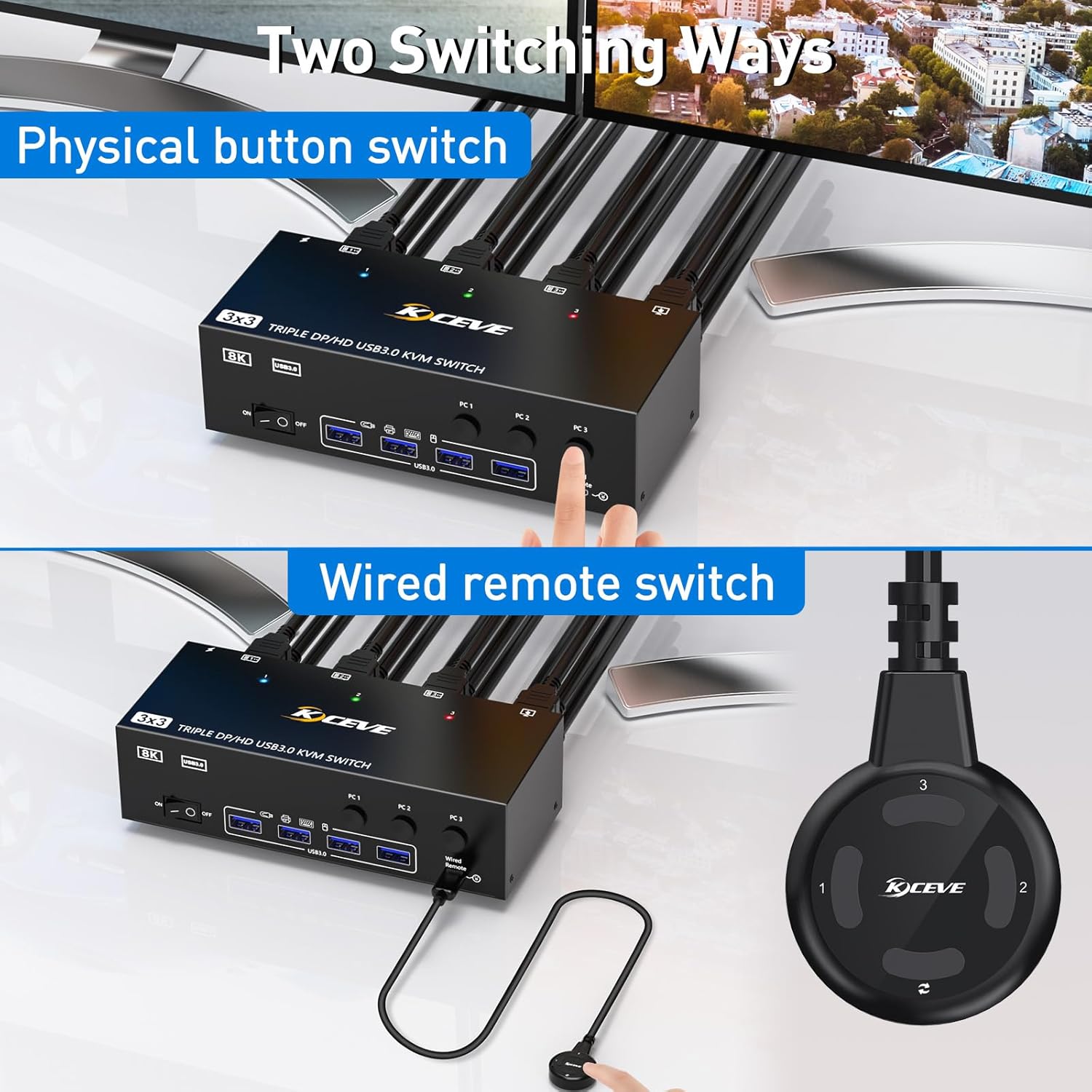 Two switch methods Wired switching (1.5m/4.92ft) is very convenient