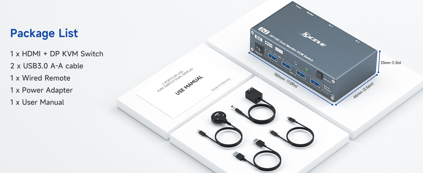 8K DP + HDMI KVM Switch 2 Monitors 2 Computers