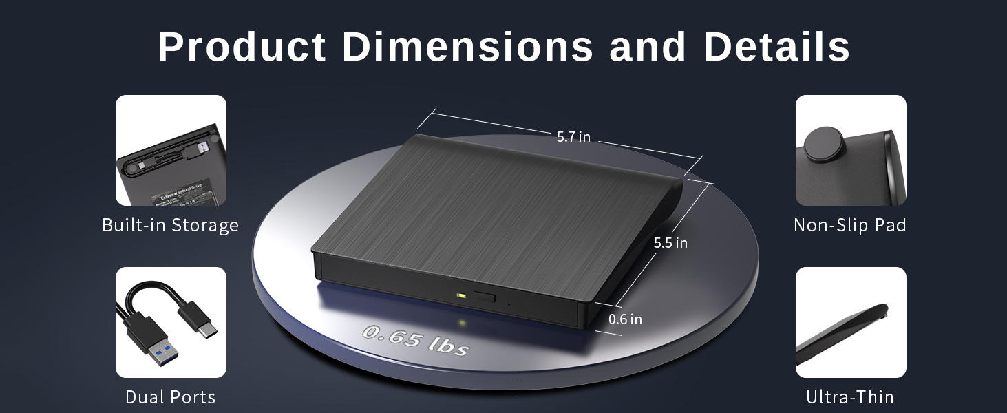 External Bluray Drive DVD Burner, 5Gbps External Blueray/DVD Drive for PC , 3D External Blu Ray CD D