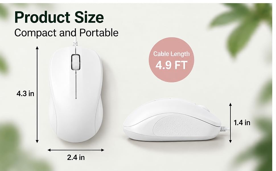 Silent Wired Mouse, 1200 DPI Ergonomic USB Computer Wired Mouse for Office & Home, Plug & Play, Wire