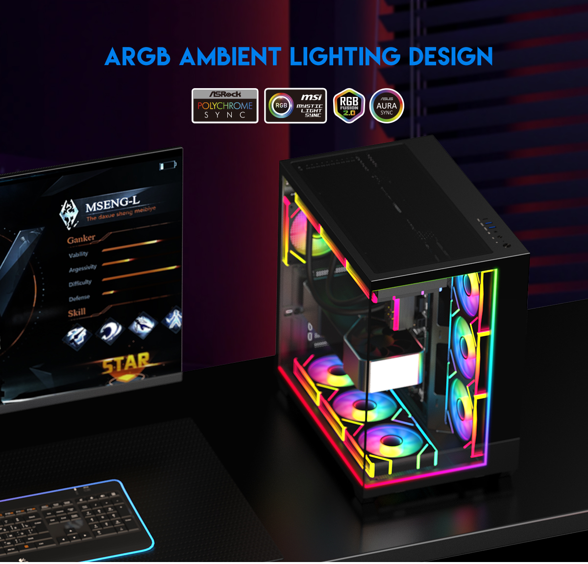 DIYPC IDX3-ATX-ARGB Black ATX Gaming Computer Case