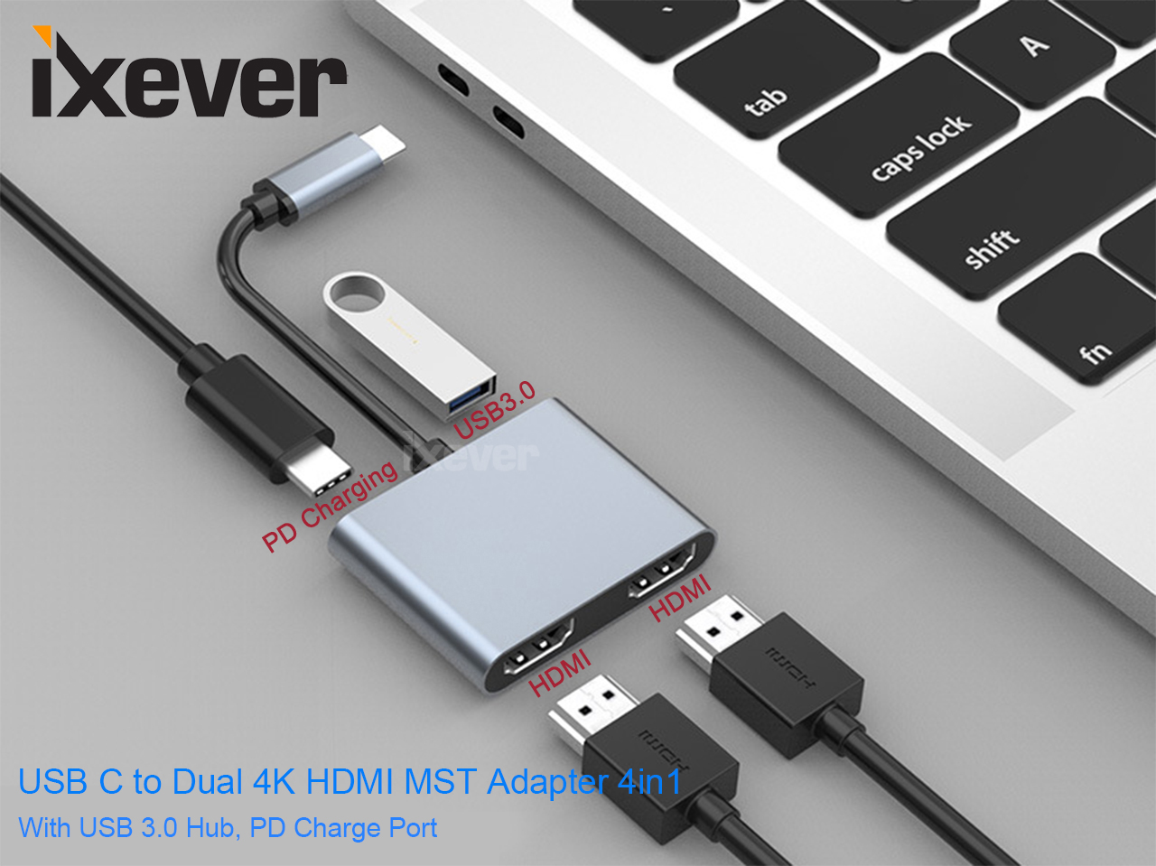 USB C to HDMI Adapter 4K, iXever USB Adapter Stream 4K HDMI [Thunderbolt 3  Compatible] for