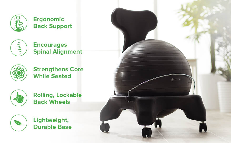 Gaiam Classic Balance Ball Chair – Exercise Stability Yoga Ball Premium  Ergonomic Chair for Home and Office Desk with Air Pump, Exercise Guide and