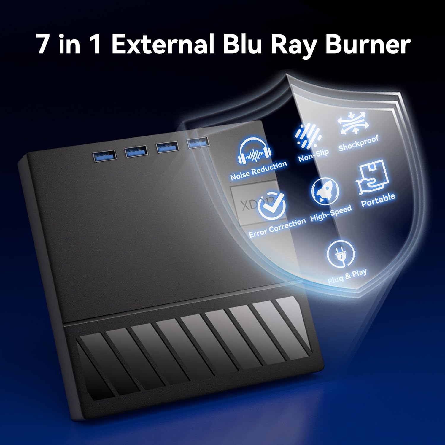 7 in 1 External Blu Ray Drive, Blu Ray Burner Support 100G Disc R/W Bluray Burner External with SD/T