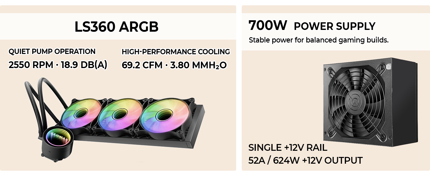 Includes 360mm AIO Liquid Cooler & 700W Power Supply