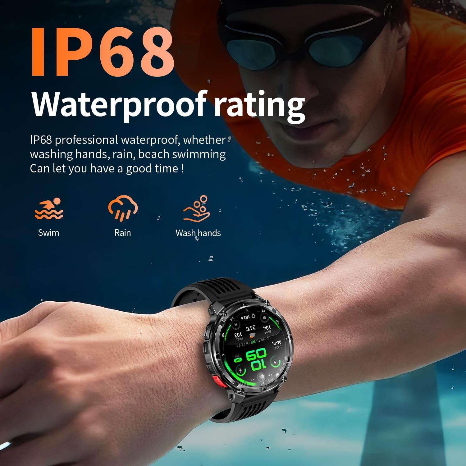 Mens Smart Watch for iPhone & Android Phones, Military Sport Smart Watches