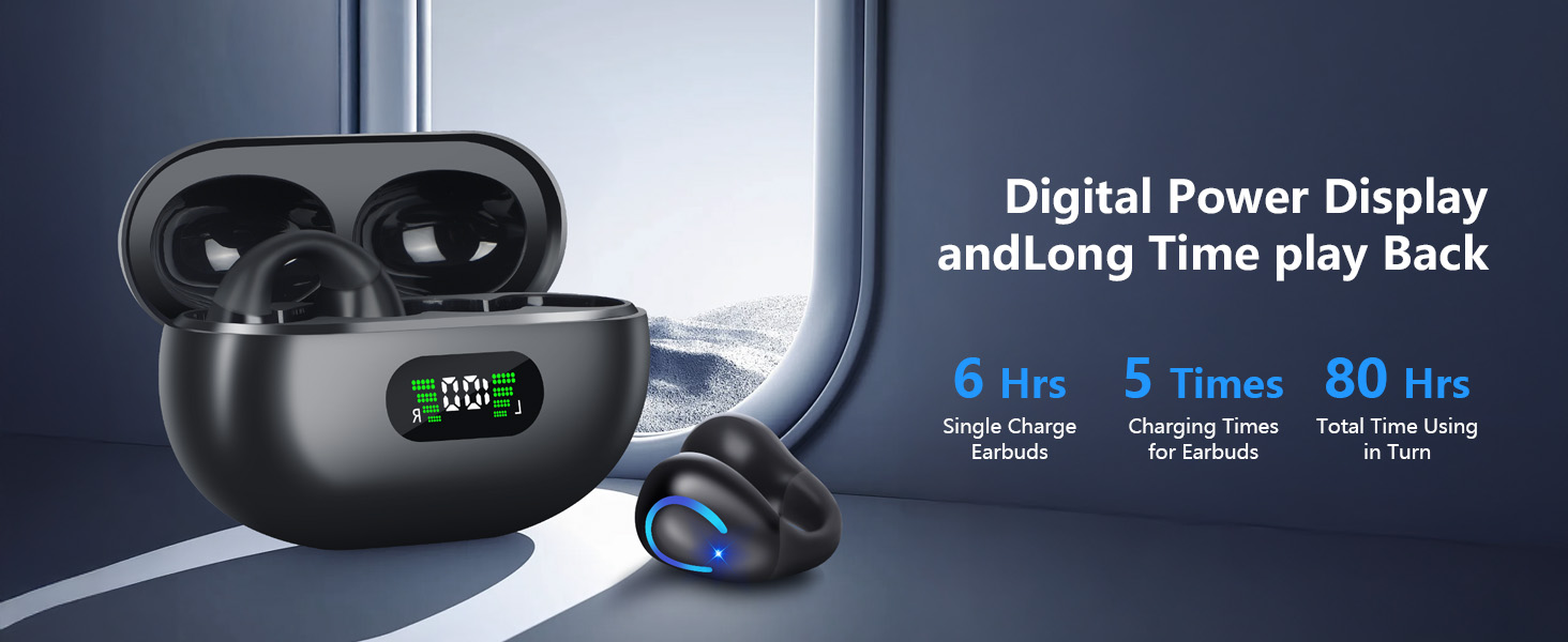 Open Ear Bone Conduction Headphones Bluetooth 5.3 Wireless Open Clip Ear Earbuds Built-in Mic