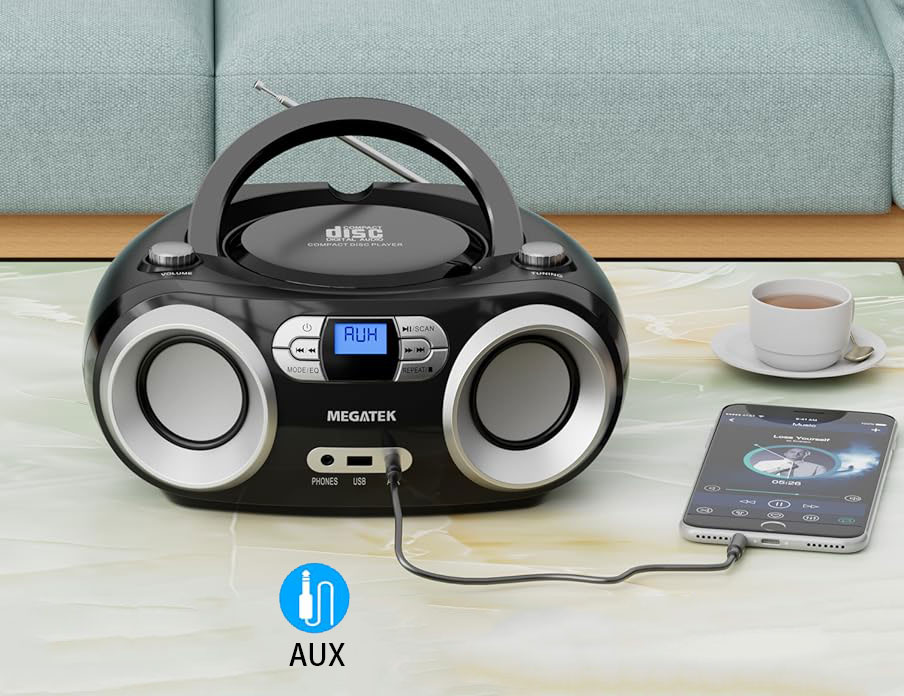 MEGATEK CB-M25BT Portable CD Player Boombox with FM Radio