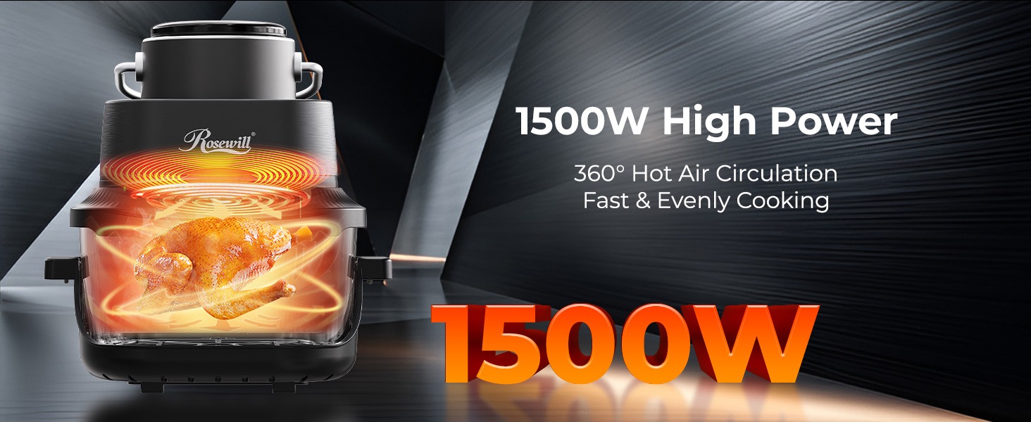 Rosewill 8-in-1 Portable Glass Air Fryer - Black