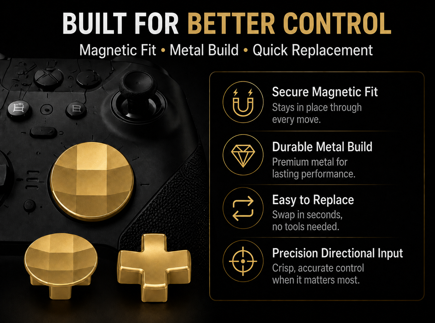 better control, magnetic fit, metal build, quick replacement