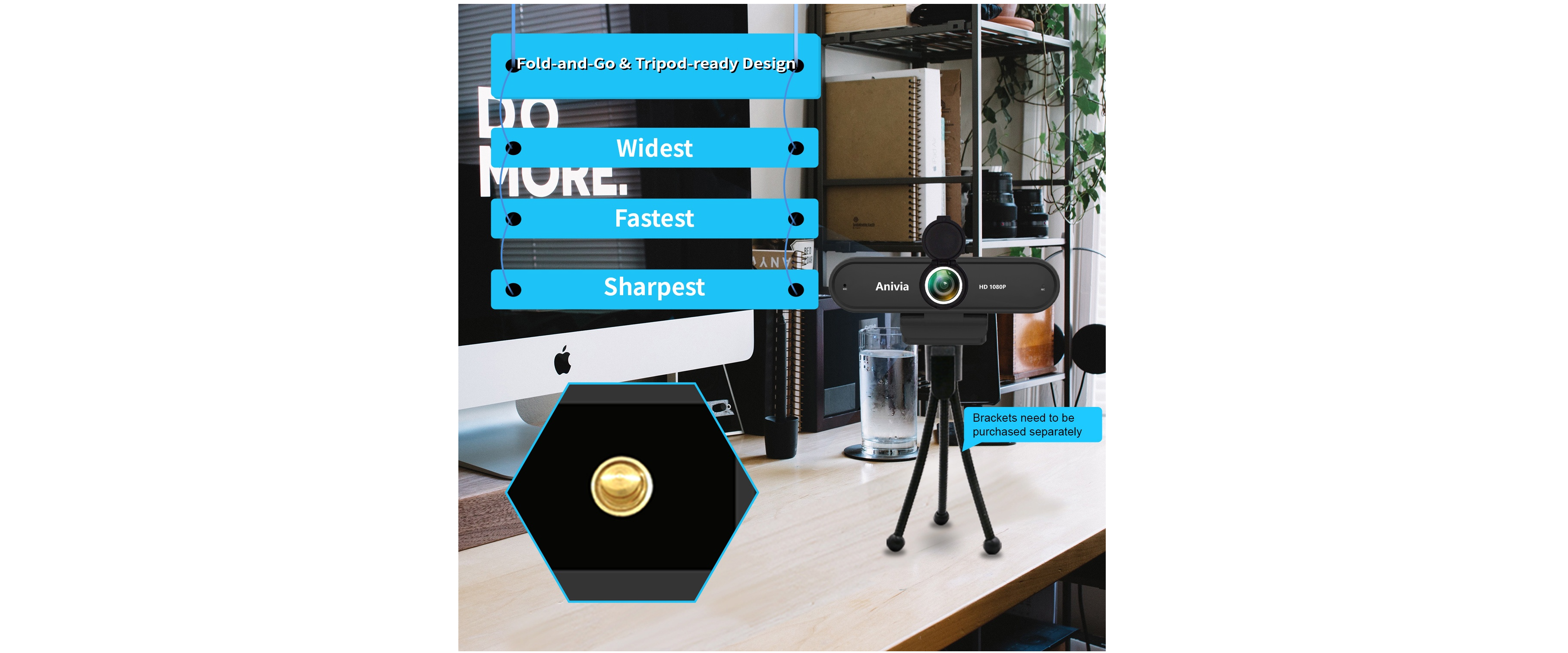 INMISS webcam, foldable clip, tripod ready, mount on monitor, tripod compatible