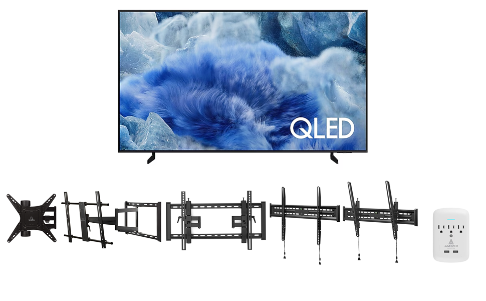 Samsung Q8FA Series TV with Walts Mount and Amber Protection 3-Outlet Surge Protector