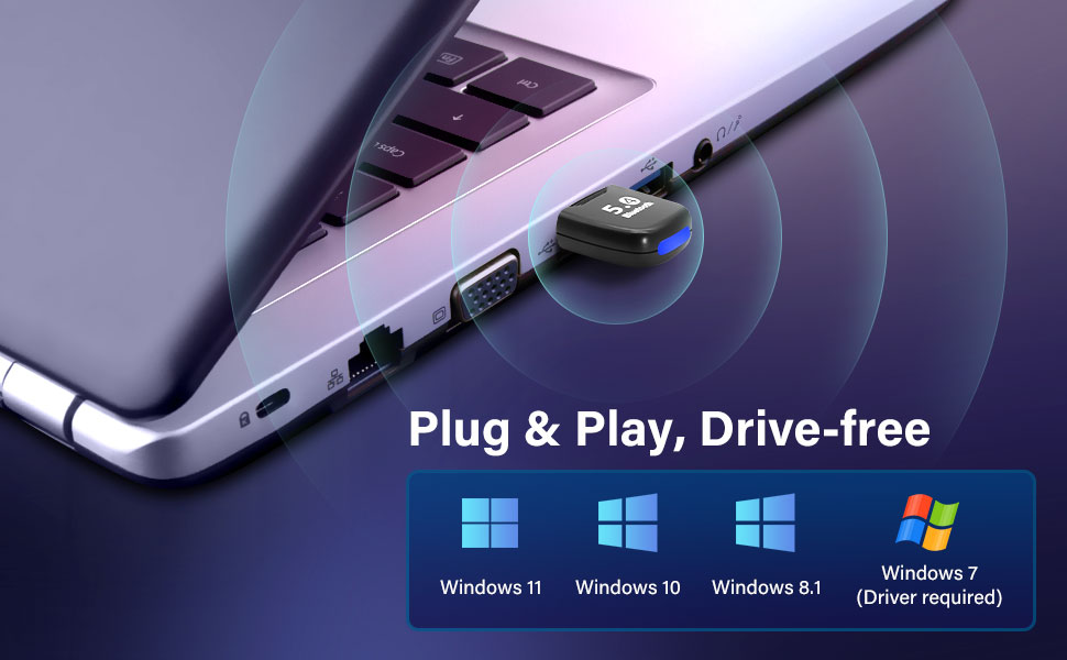 Bluetooth 5.4 Adapter PC, Bluetooth 5.4 USB Wireless Adapter for PC Windows 11/10/8.1/7
