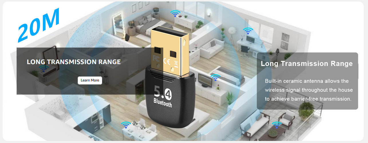 USB Bluetooth 5.4 Adapter for PC, USB Wireless Bluetooth Adapter Dongle Receiver