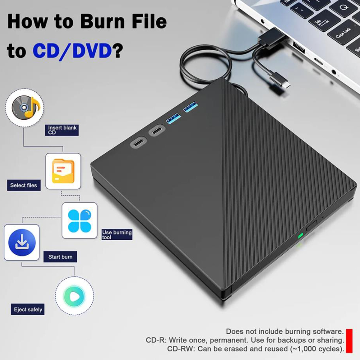 External Optical Drive for VCD/DVD/CD -ROM/ -R/ +R /-RW Burner