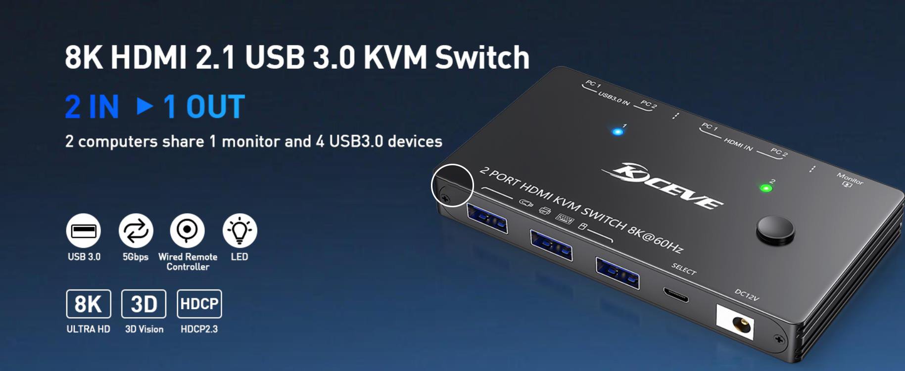 2 IN 1 OUT HDMI2.1 KVM Switch