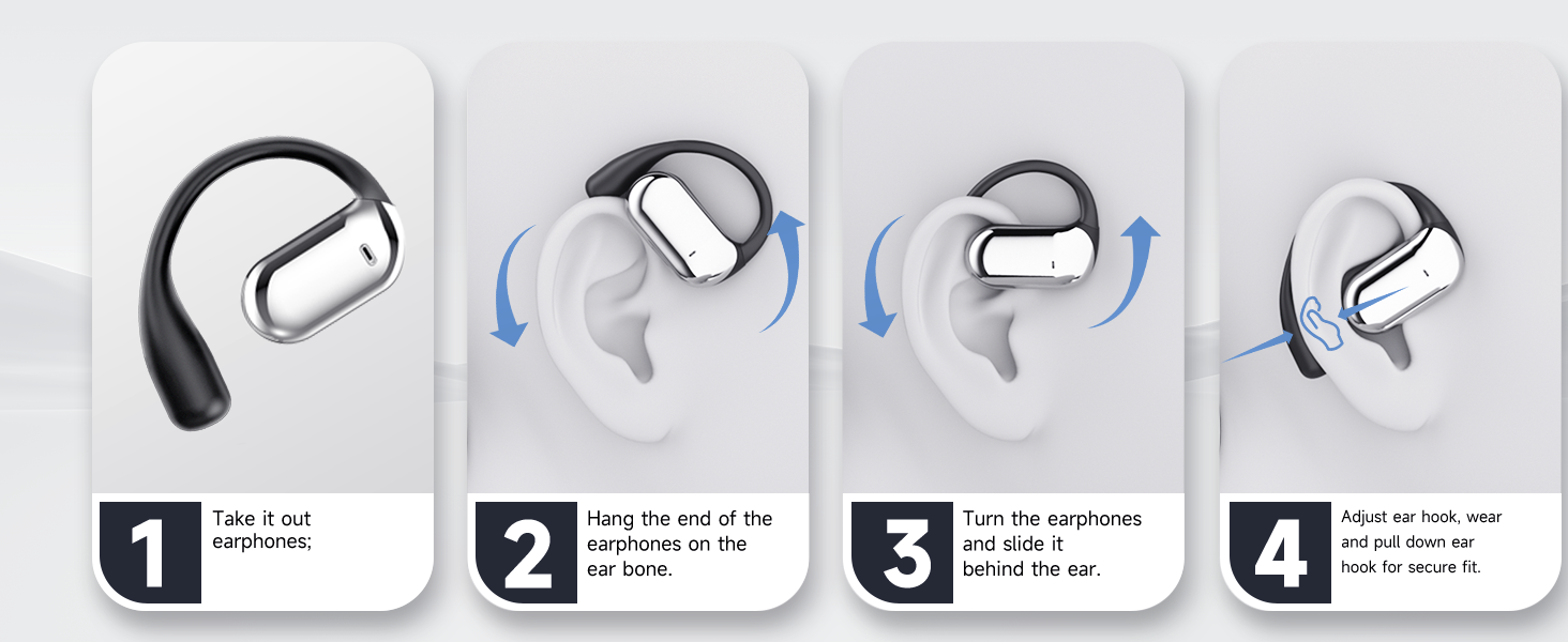 Open Ear Bluetooth 5.4 Wireless Earbuds, Wireless Headphones Sport Over Earphones Built-in Mic with