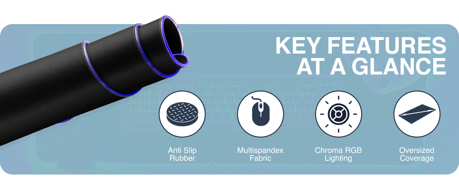 LED gaming mouse pad, RGB light-up desk mat, extended gaming mousepad, touch control RGB mat