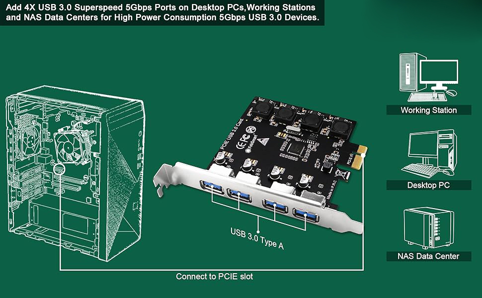 4 Ports PCIE USB 3.0 Card