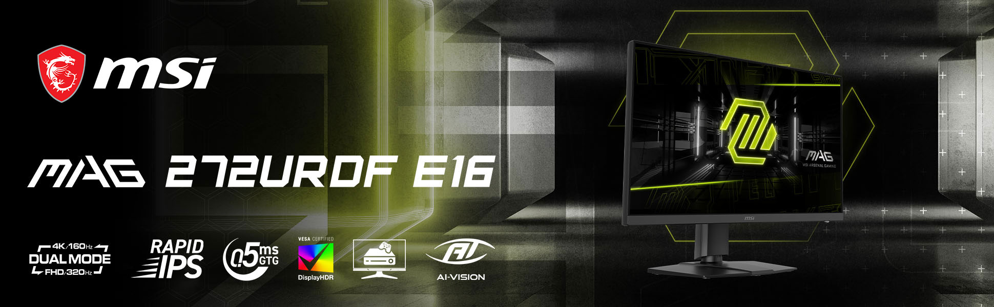 MSI MAG 272URDF E16 27-inch UHD Rapid IPS gaming monitor banner