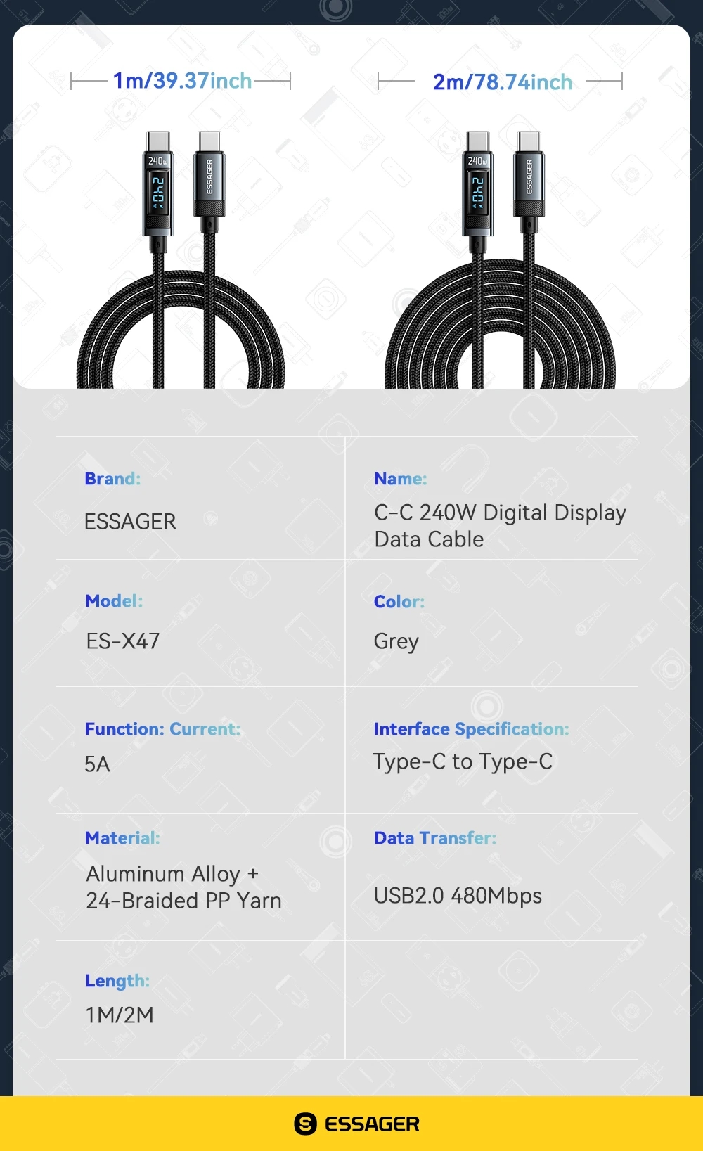 LED Display USB C to USB C Cable