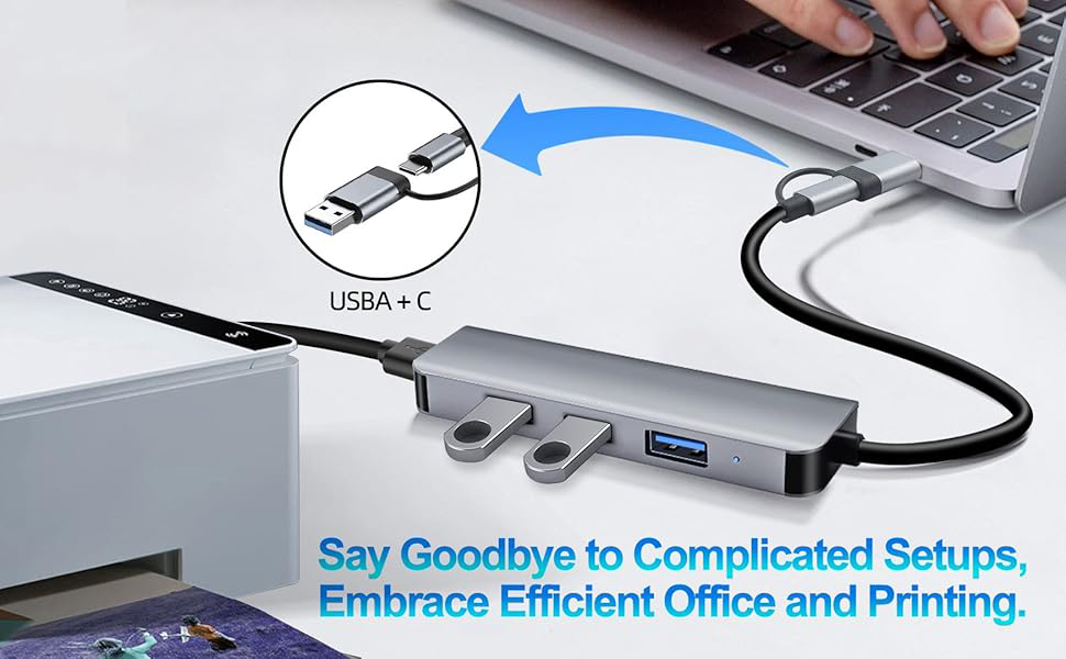 USB 3.0 Hub 4 Ports, USB-A and Type-C to 4 USB 3.0 Hub, USB-A Splitter Extender