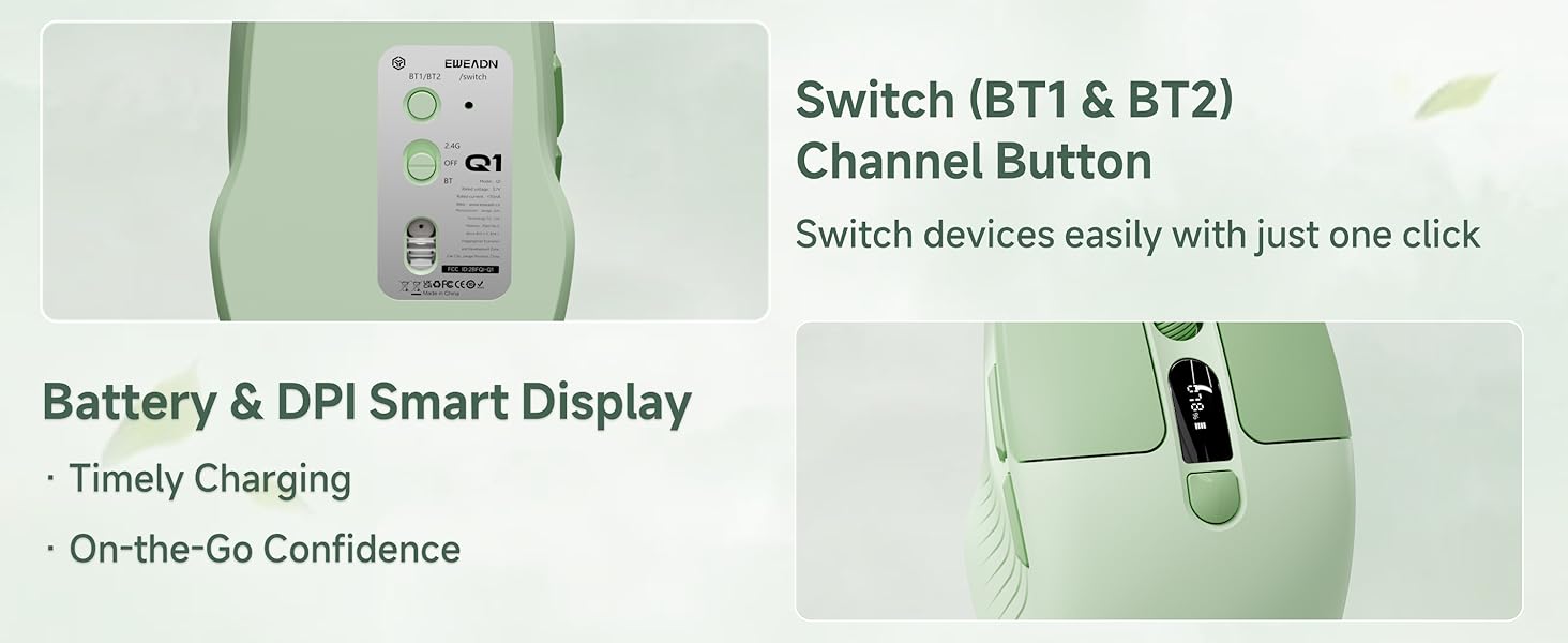 Silent Click Design  Unique colour Smart Display - shows battery & DPI