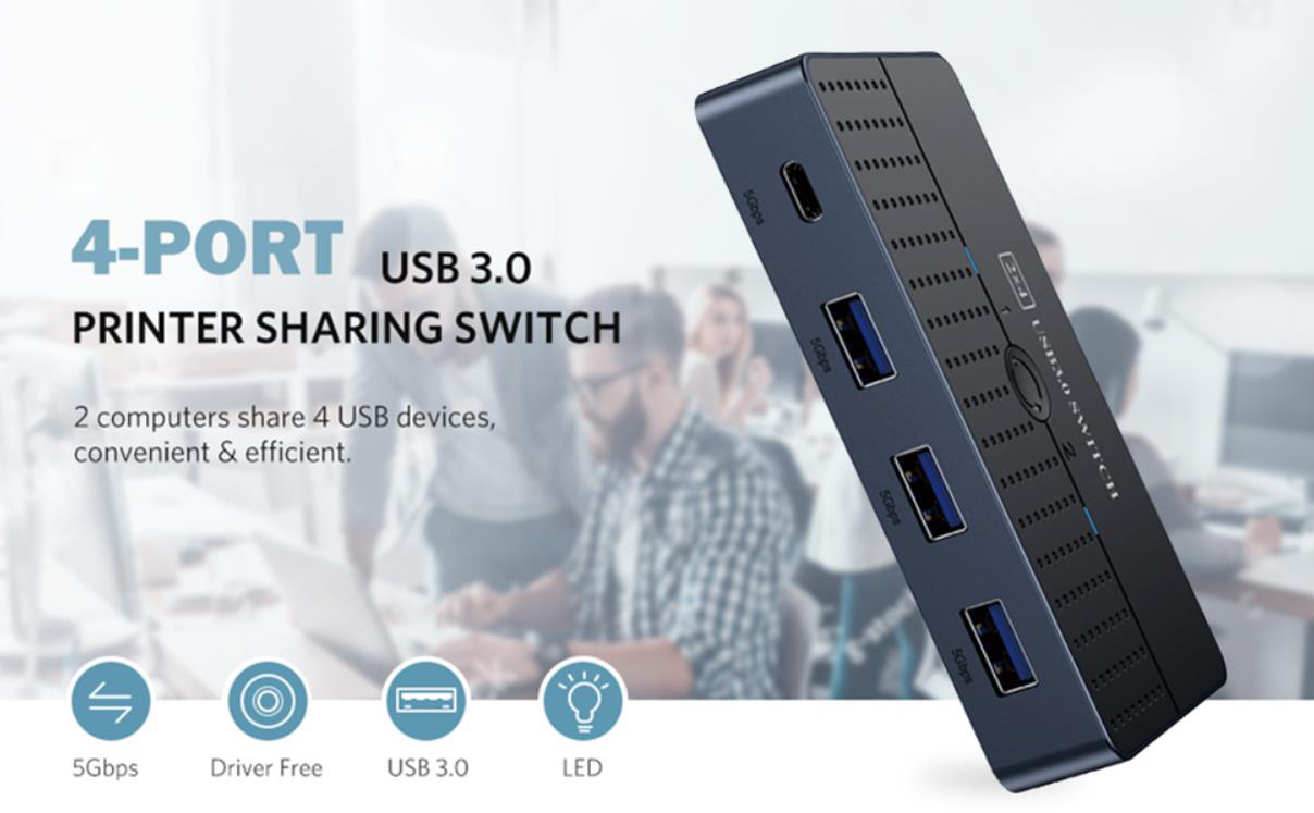 Hitoor 5Gbps USB 3.0 Switch for 2 Computers Share 4 USB Devices Peripheral USB Adapter USB Switch 2