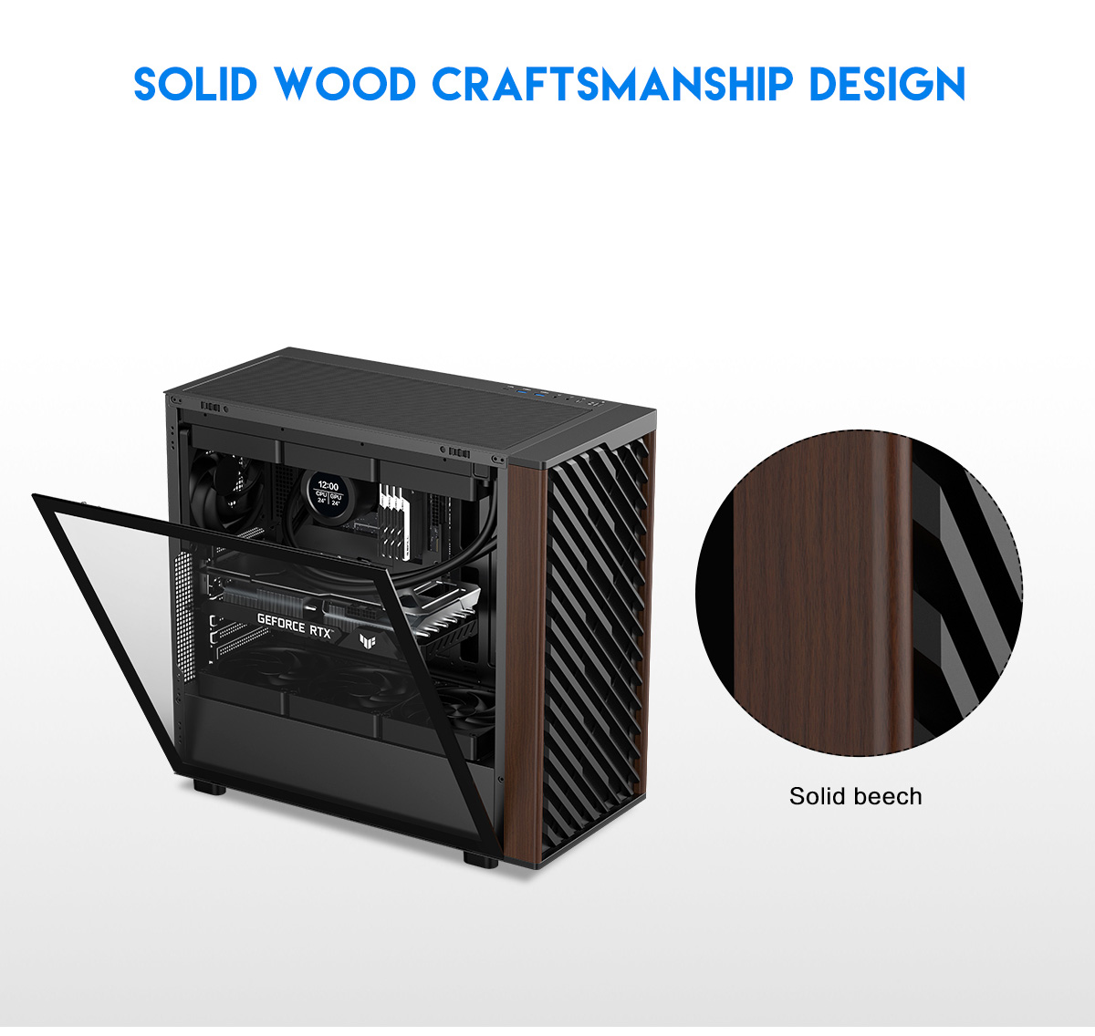 DIYPC DIY-ATX28-Wood Black Mid Tower Gaming Computer Case