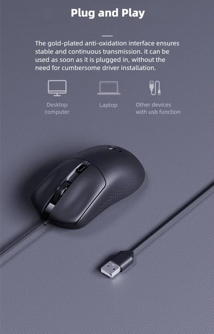 Wired USB Mouse, Ergonomic Wired Mouse, 4 Buttons 3Level DPI Adjustable [up to 2000 dpi] Computer Op