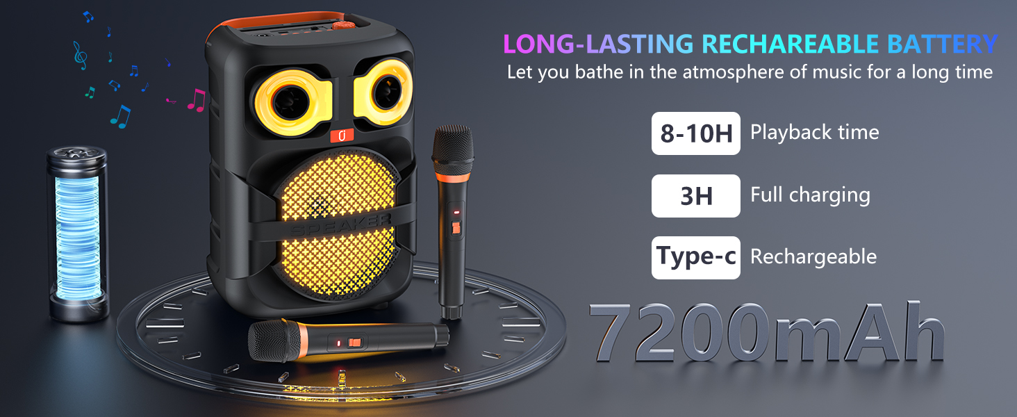 The karaoke machine is equipped with a 6.5-inch full frequency speaker