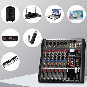 Depusheng DX600 Audio Mixer Line Mixer, DC 5V, 6/4-Stereo Ultra, Low-Noise  6/4-Channel For Sub-Mixing, Ideal For Small Clubs Or Bars, As Guitars, Bass