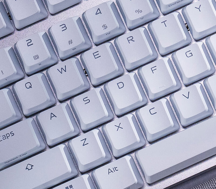 Focus view on white ROG Falchion Ace 75 HE new ROG doubleshot PBT keycaps
