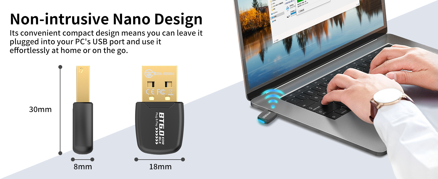 Bluetooth Adapter USB Bluetooth 6.0 Adapter EDR & BLE for PC Compact Design Plug & Play Compatible w
