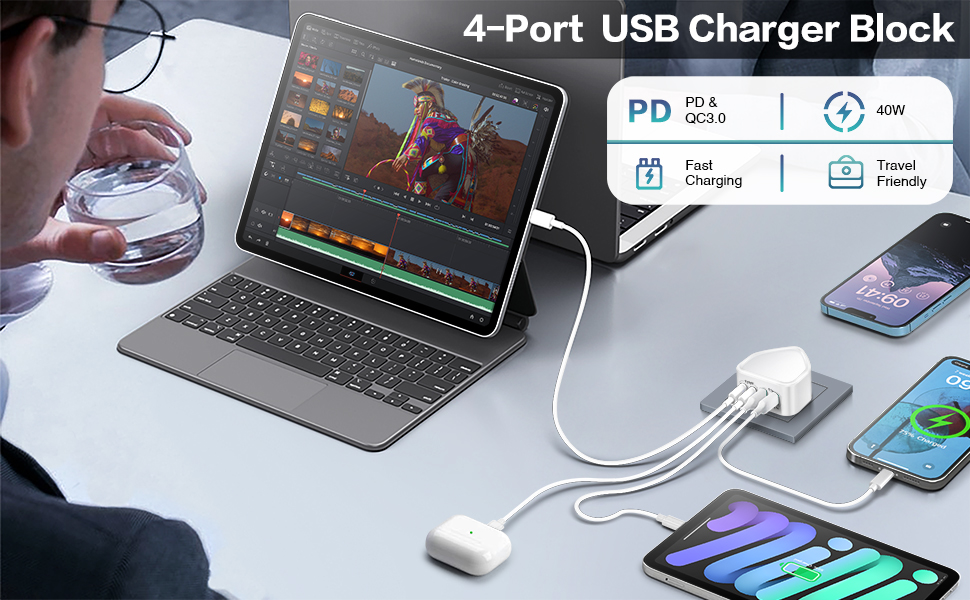 4 port charger block