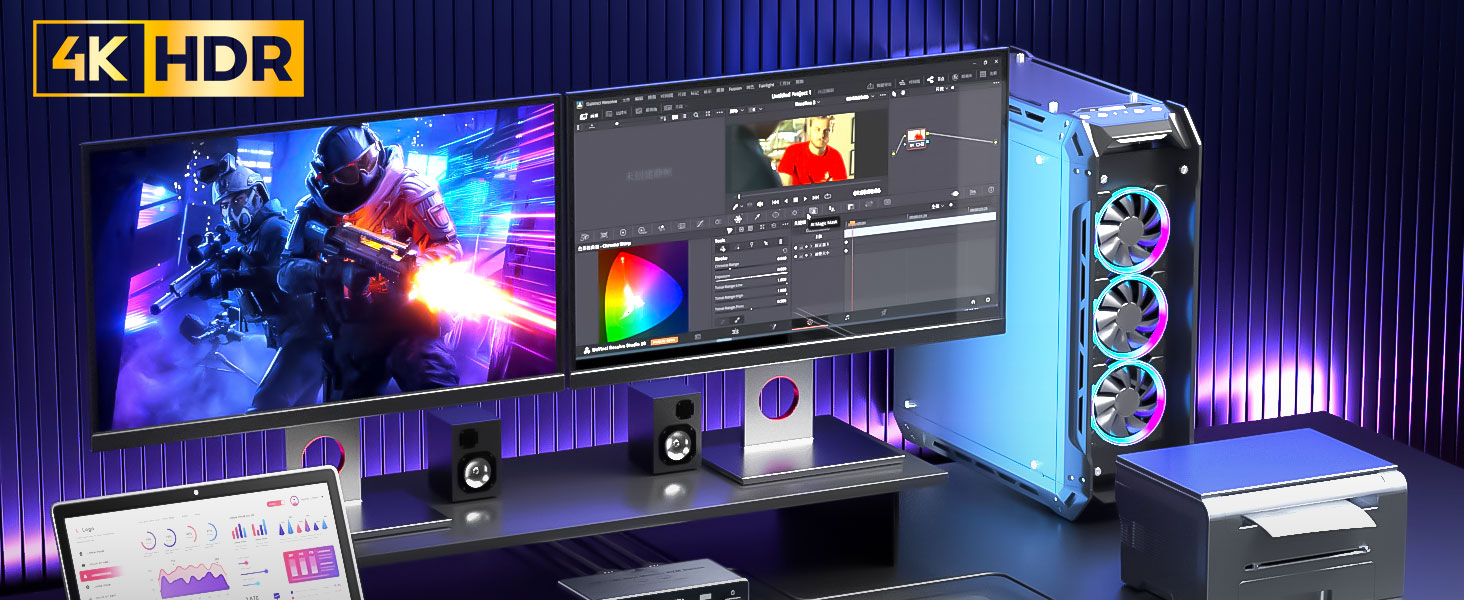 HDMI KVM Switch 2 Monitors 1 Desktop and 1 Laptop 4K@60Hz, Dual Monitor KVM Switch Docking Station