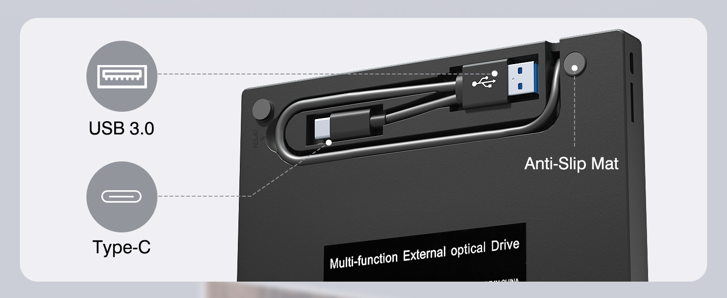 7-in-1 External CD/DVD Drive, with USB A, USB-C and SD/TF Card Slots, USB 3.0 & Type C CD/DVD Player