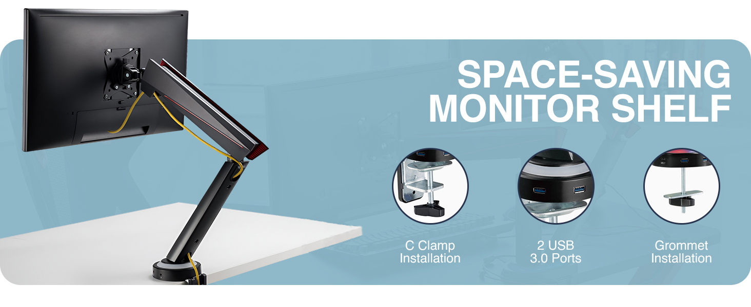 single monitor arm, LED monitor arm, RGB monitor arm, gaming monitor arm, VESA mount, ergonomic