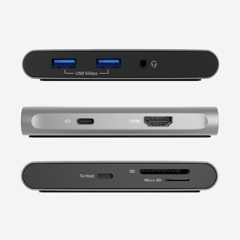 Close up of ports on Plugable UDS-7IN1 dock