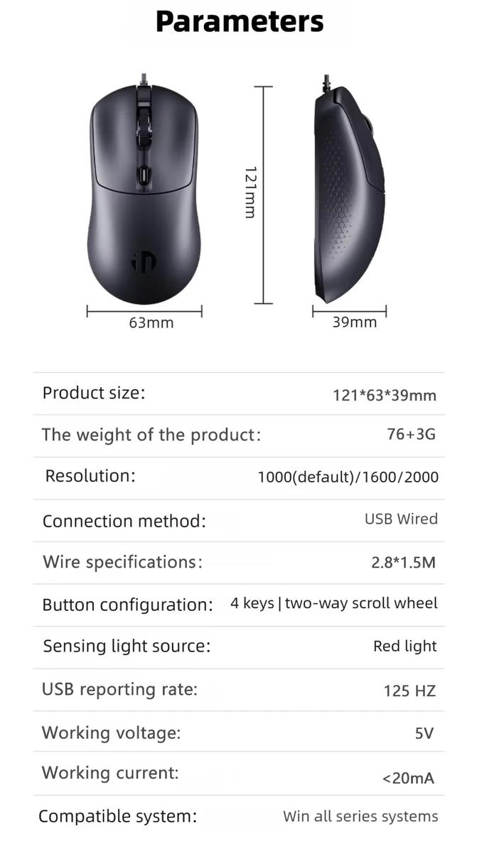 Wired USB Mouse, Ergonomic Wired Mouse, 4 Buttons 3Level DPI Adjustable [up to 2000 dpi] Computer Op