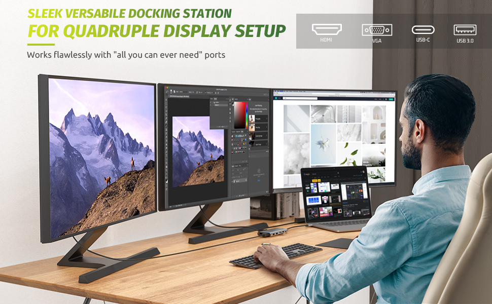 12 in 1 Triple Monitor USB C Docking Station