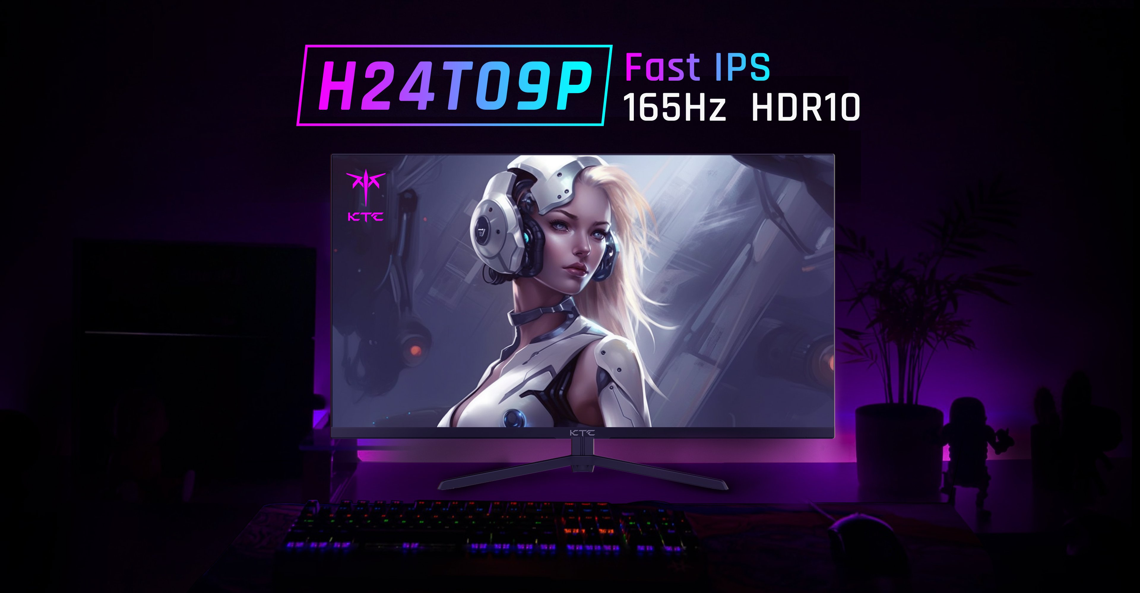 KTC H24T09P Gaming Monitor, 24 Inch 1920x1080 16:9 FHD 165Hz ELED Fast IPS  Panel Screen, HDR10 1ms MPRT Response Time Low-blue