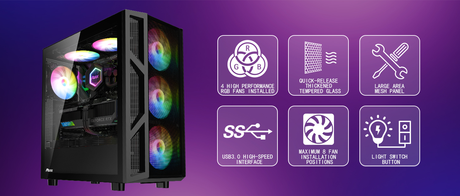 Ruix CV103 White Color USB3.0 Tempered Glass Side Panel Mid Ruix CV103 White Color USB3.0 Tempered Glass Side Panel Mid